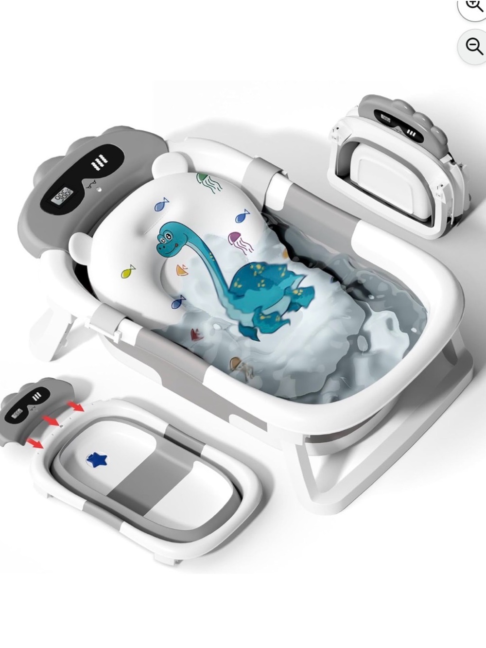 Foldable Baby Bath Tub with Dino Print - gray